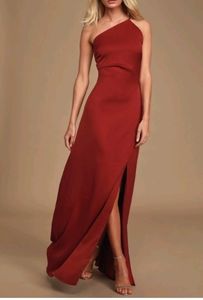 Red silky floor length dress